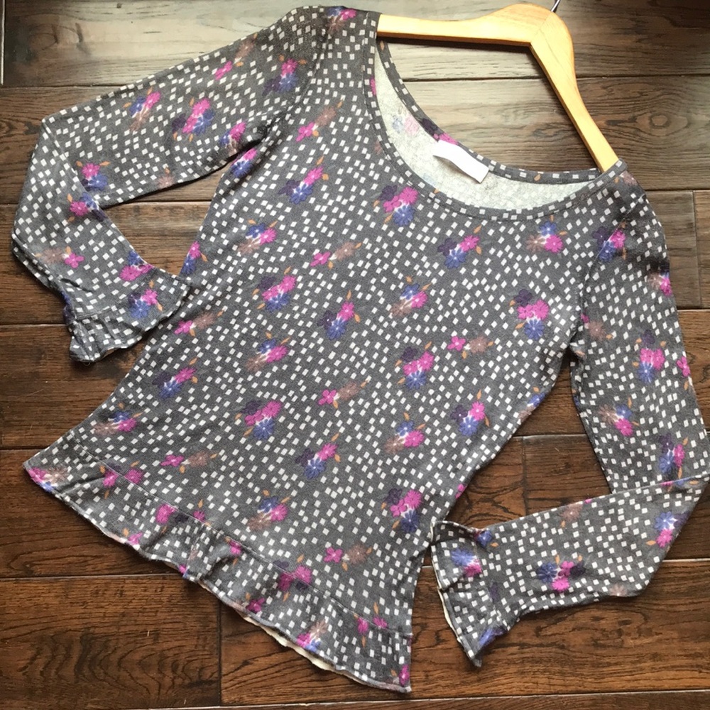 Nicole Farhi cashmere silk floral ruffle knit